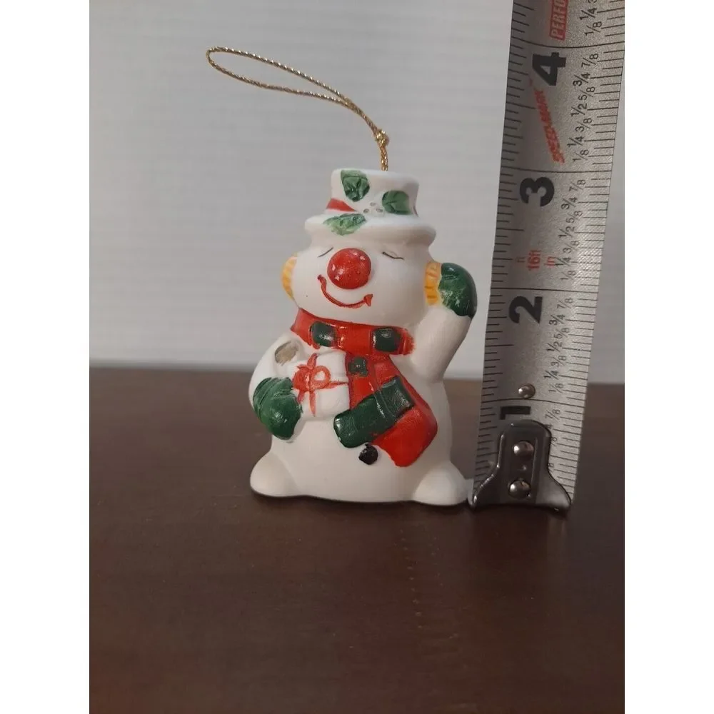 Vintage Snowman Christmas Tree Ornament Ceramic Bell Holiday Décor 3 Inches Tall